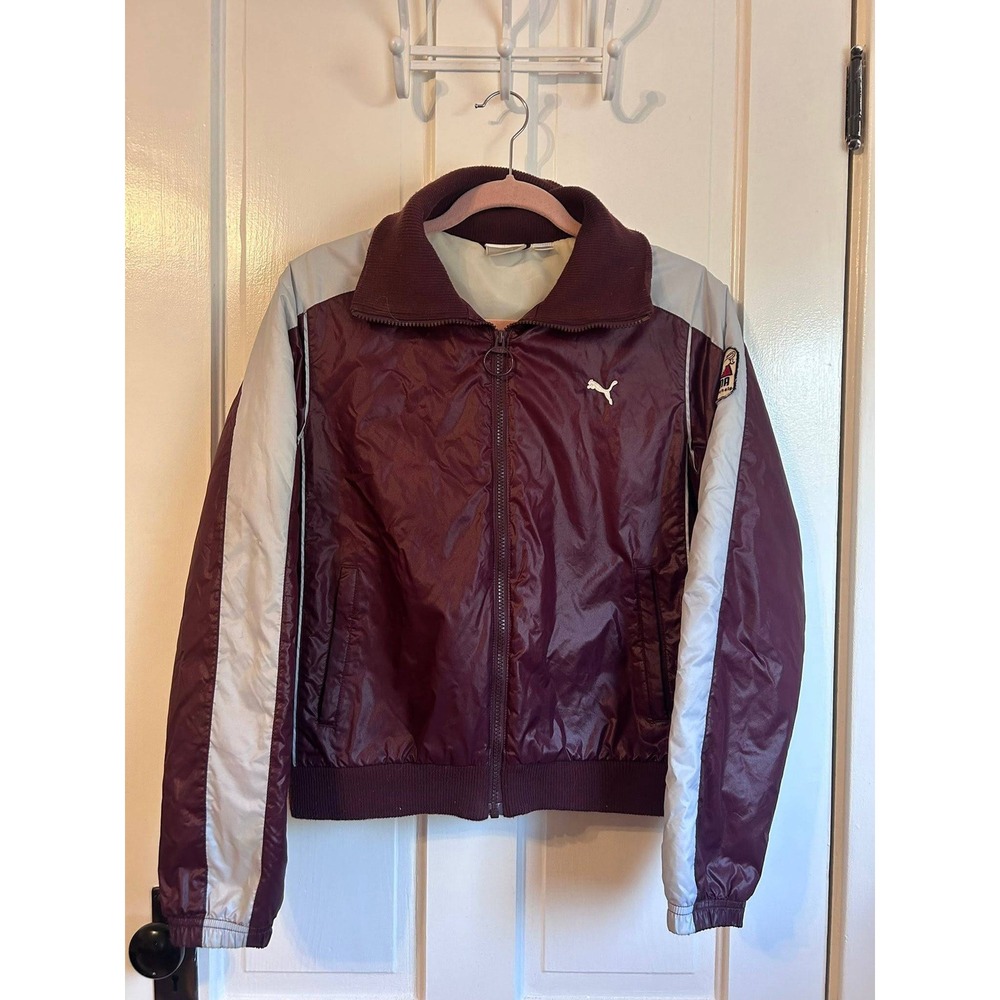 Puma Windbreaker Jacket Womens Medium Burgundy Ski Nationals Vintage Style